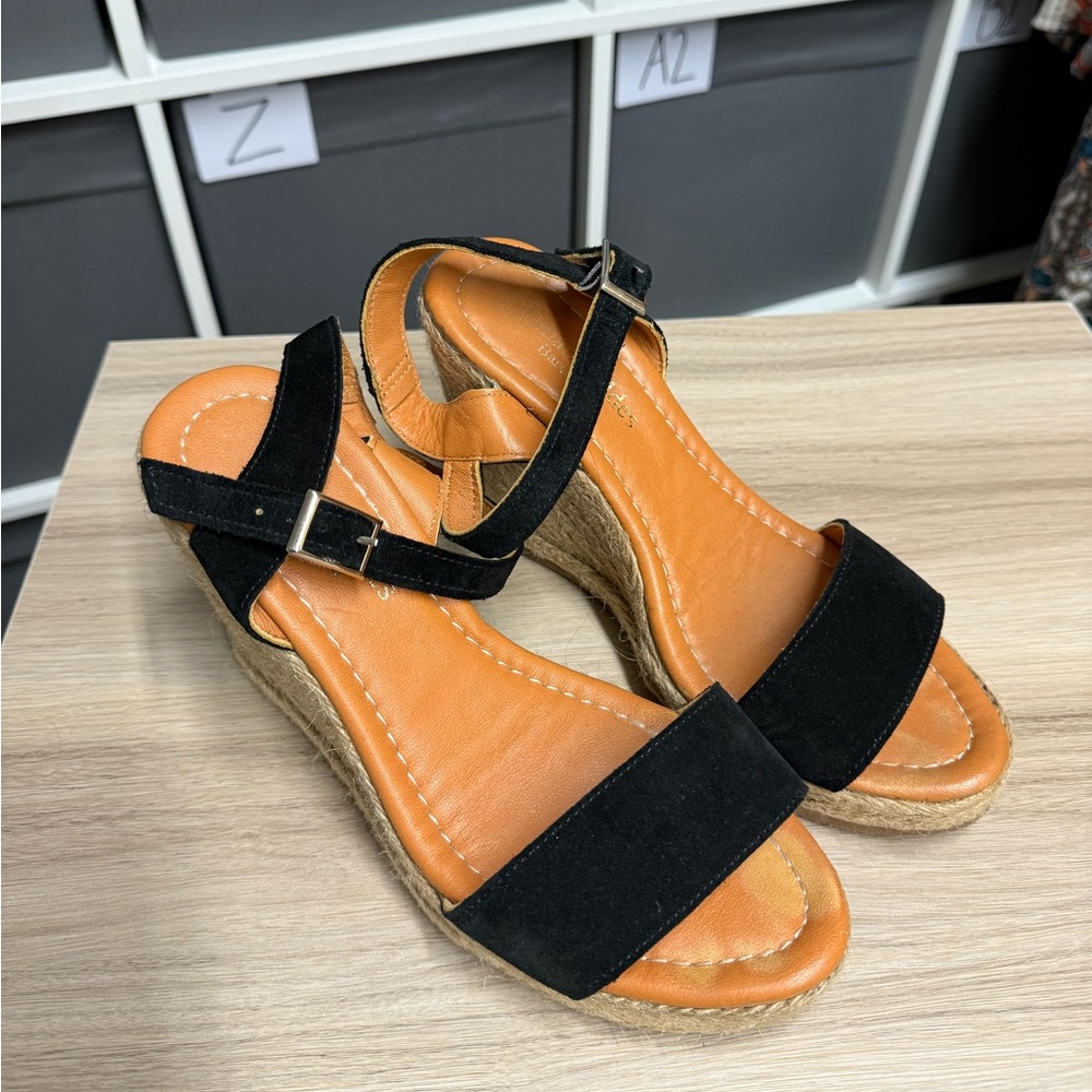 Ethan Valdes Barcelona Laguna Elegant Black Woven Wedge Heel Espadrille Sandals